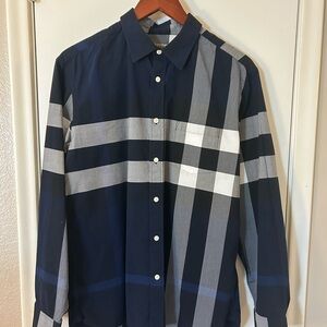 Burberry Navy and Gray Checkered Shirt